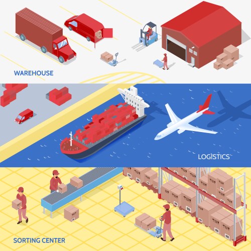 Warehouse outside isometric design concept Vector Image