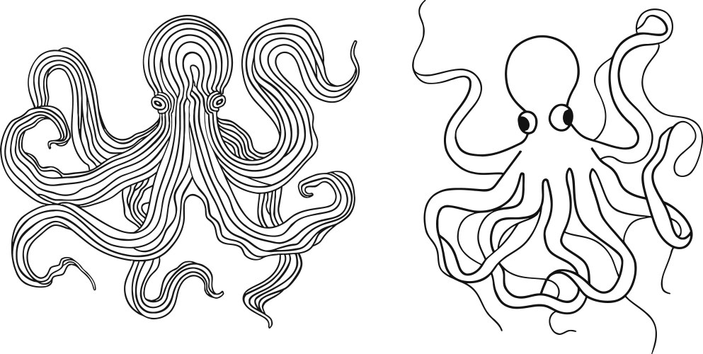 one line octopus doodle vector