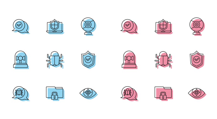 Set line system bug folder and lock check mark vector image