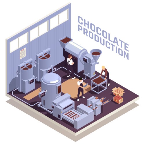 Chocolate Production Facility Isometric Vector Image