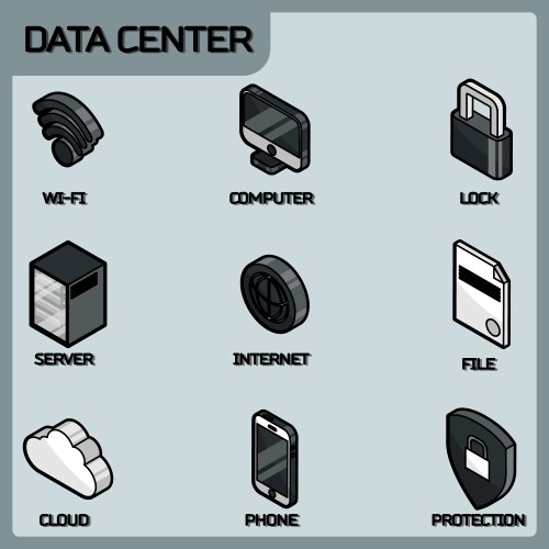 data center color outline isometric icons vector image