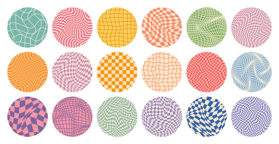 Groovy checkered pattern round colorful tiled vector image