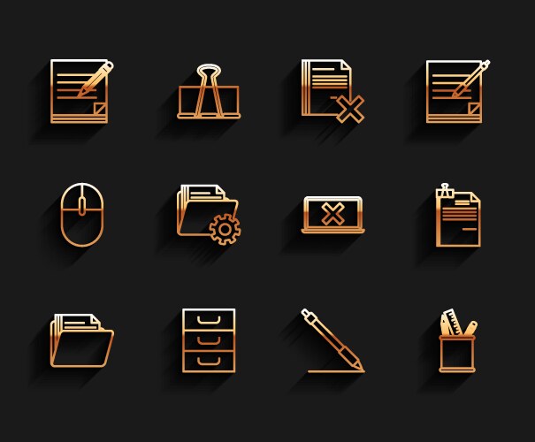 Set line document folder drawer with documents vector image
