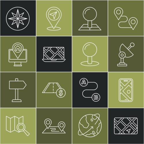 Set line gps device with map city navigation vector image