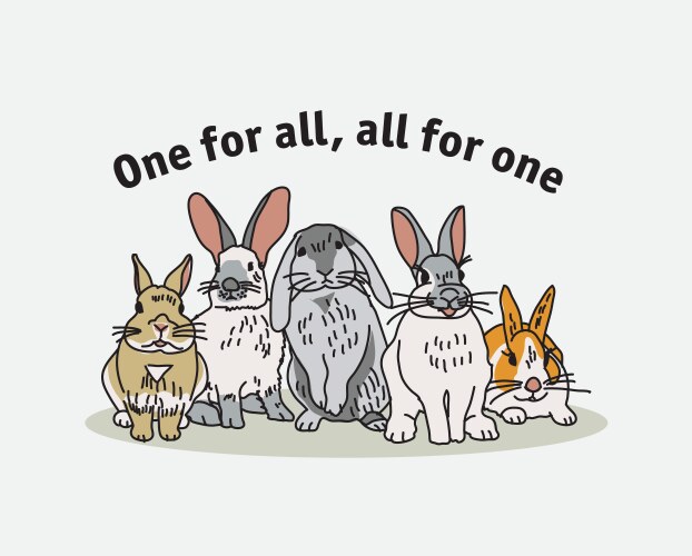 Brave group rabbits hare and sign poster vector image