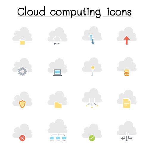 Cloud computing icon set in flat color style vector image