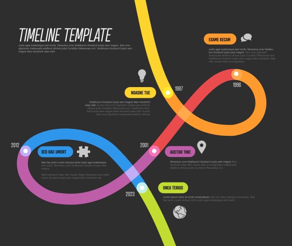 Colorful dark loop timeline template with 6 dates vector image