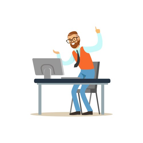 Man Working on Computer in Office vector image