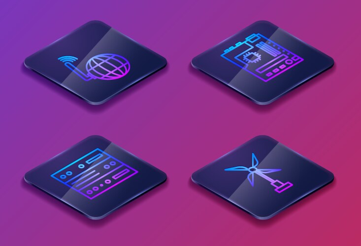 Set isometric line social network server data vector image