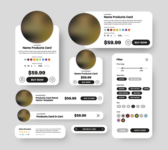 set of product ui cards with round elements vector image