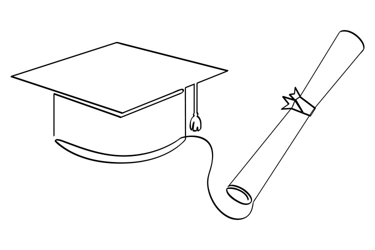 Simple sketch graduation cap single one line art Vector Image