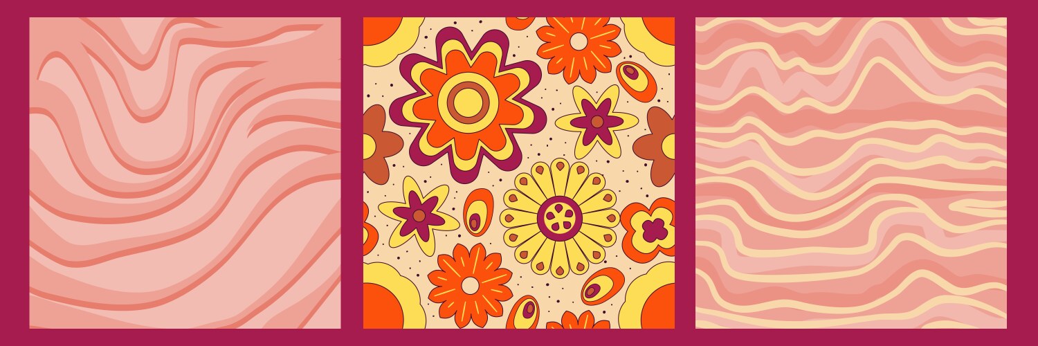 Groovy y2k retro pattern with flower and swirl 70s vector image