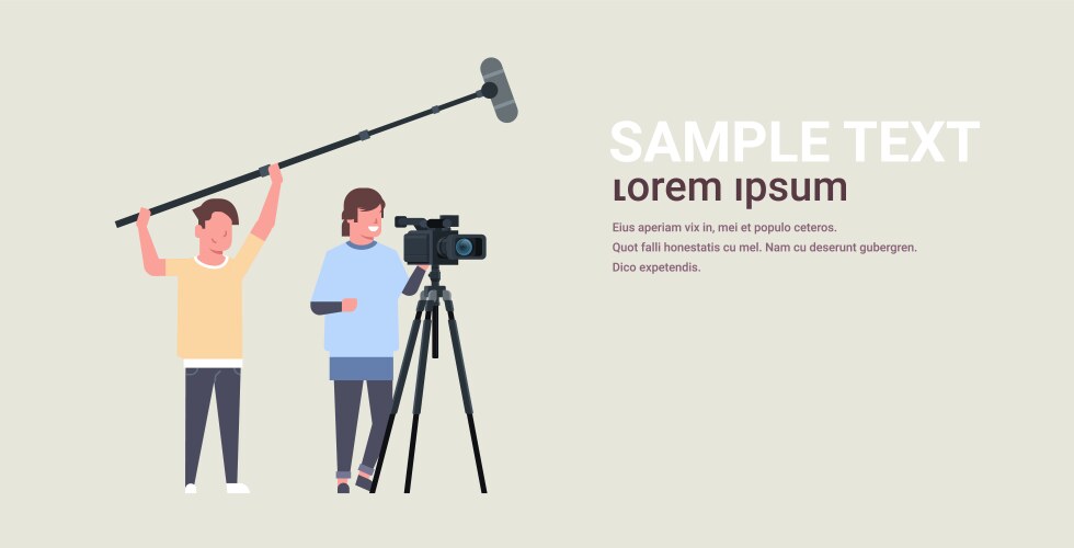 Operators using video camera on tripod holding vector image