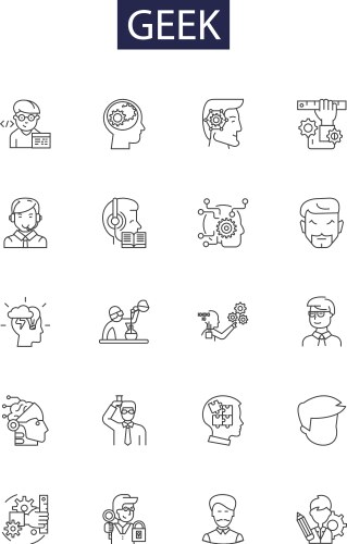 Geek line icons and signs nerd techy vector image