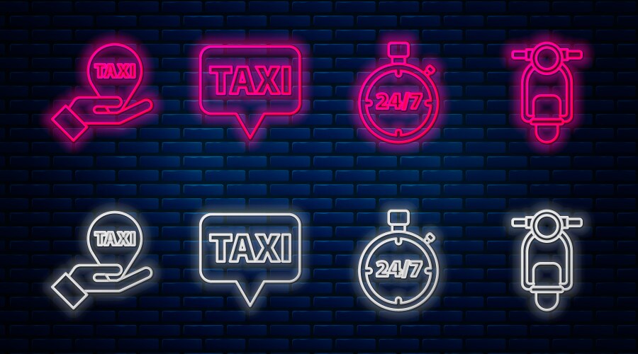 Set line map pointer with taxi stopwatch 24 hours vector image