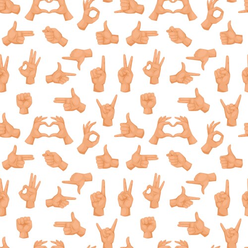 Seamless pattern with various hands gestures dumb vector image
