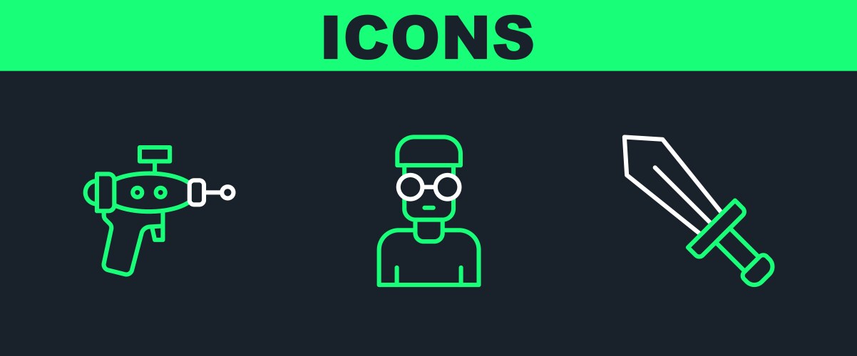 Set line sword for game ray gun and nerd geek vector image
