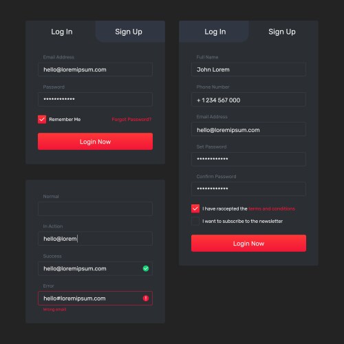 Dark-web-ui-login-signup-form copy vector image