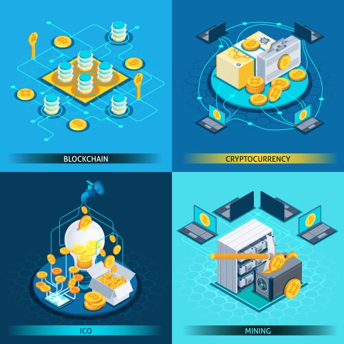 Cryptocurrency blockchain isometric icons Vector Image