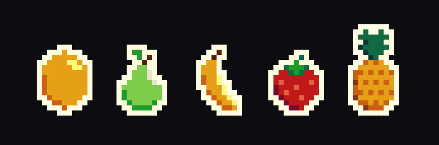 Retro pixel art food isolated icons with 8bit vector image