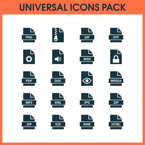 Types icons set with script text format vector image