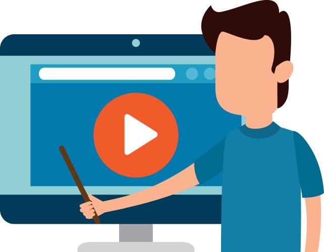 Man teaching with computer and media player vector image
