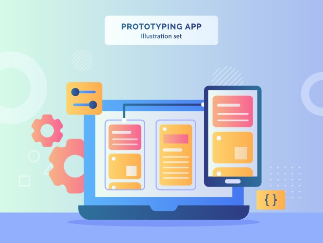 Prototyping app set user interface on computer vector image