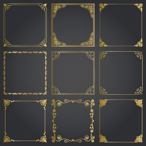 Decorative rectangle frames and borders set gold Vector Image