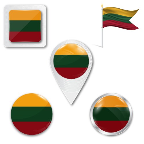 lithuania flag map and glossy button set vector image vector image