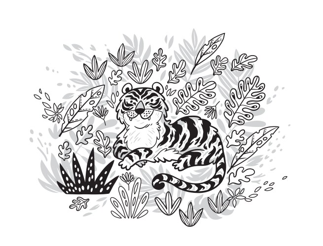 Tropical Tiger Outline Vector Image
