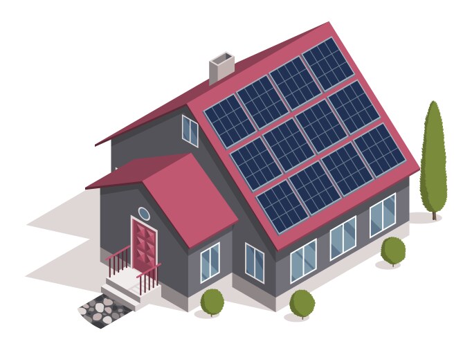 Solar Cell Home Isometric Renewable Energy Model Vector Image