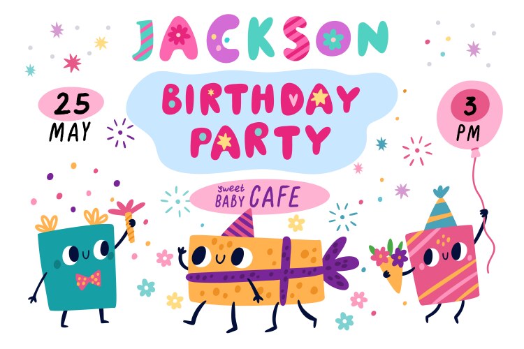 Kids Birthday Party Invitation - Gift Boxes Vector Image