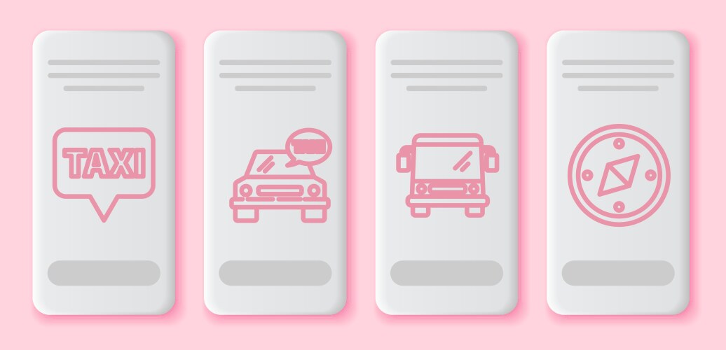 Set line map pointer with taxi car bus vektorbild