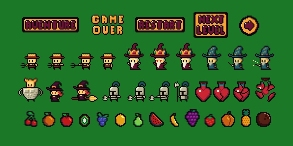 Set of minimalistic pixel art objects vektorbild