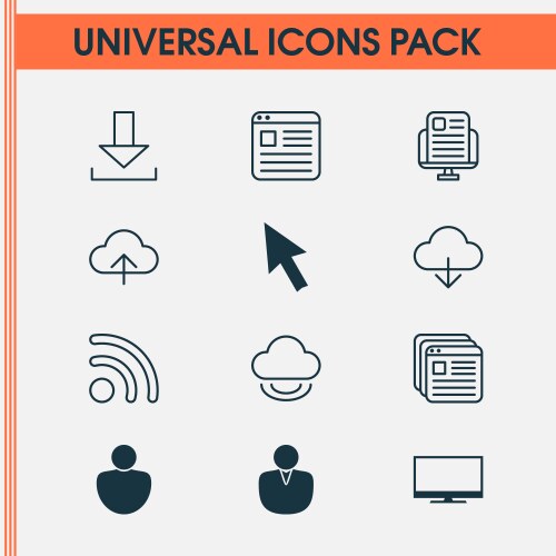Web icons set with tabs upload cursor arrow vector image