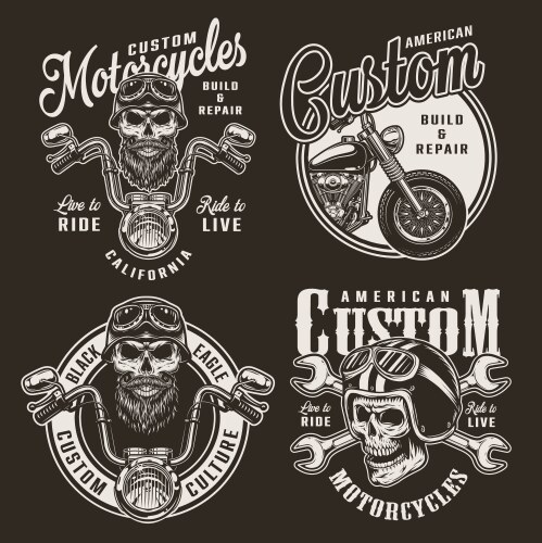 Vintage Motorcycle Skull Logos Vector Image