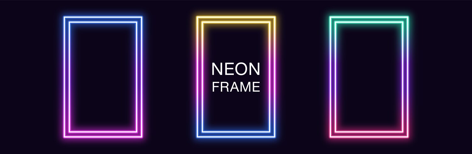 Gradient neon rectangle frame set rectangular vector image