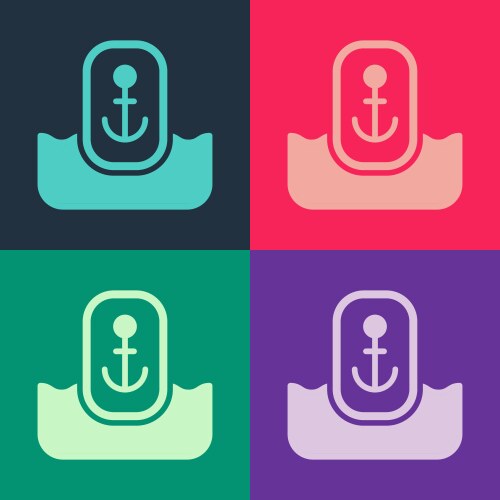 Pop art map pointer with anchor icon isolated vector image