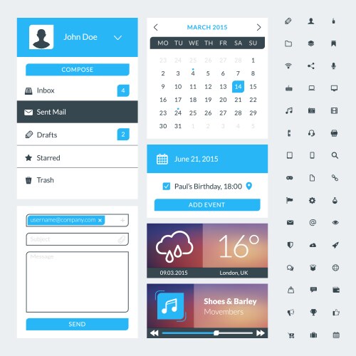 Set of flat design ui elements for website vector image