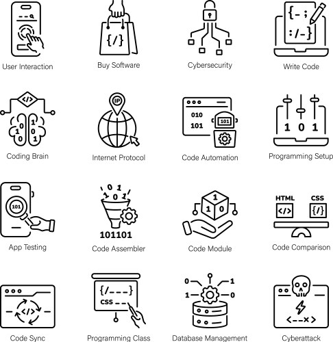 Set of programming and seo services linear icons vector image