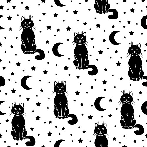 Cats stars moons pattern seamless vector image