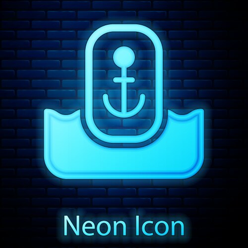 Glowing neon map pointer with anchor icon isolated vector image
