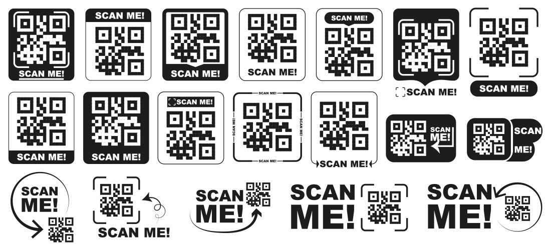 Qr code icon collection in black scan me Vector Image