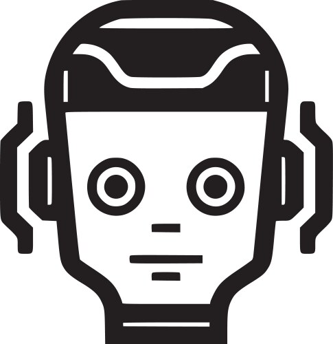 Robot - black and white vector image