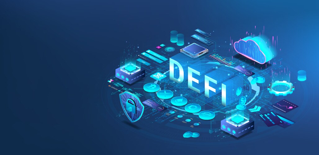 defi isometric 3d banner decentralized finance vector image vector image