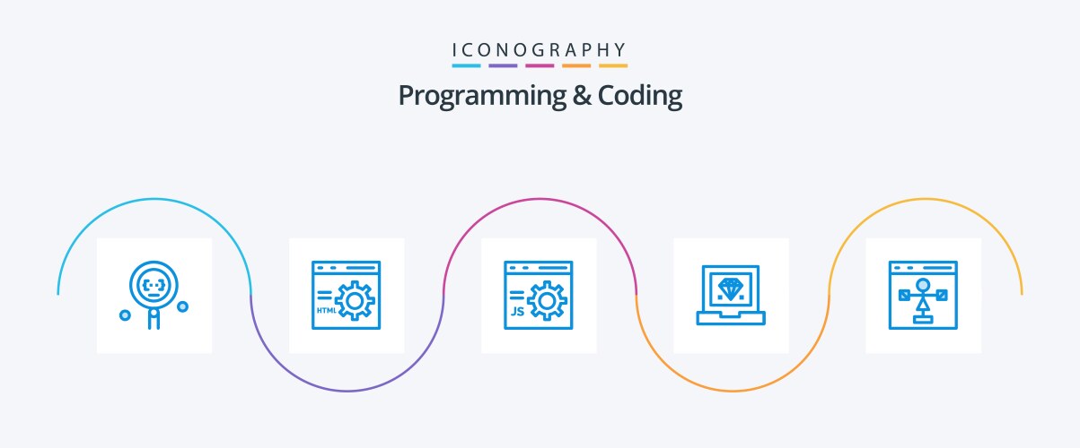 Programming and coding blue 5 icon pack including vector image