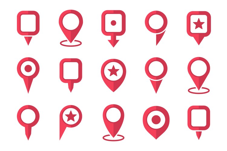 Set of red location pin pointer icon in a flat vector image