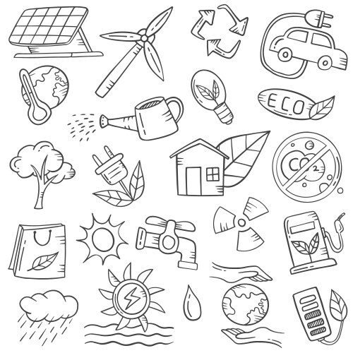 green energy concept doodle hand drawn set vector image vector image