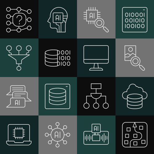 Set line neural network cloud database photo vector image