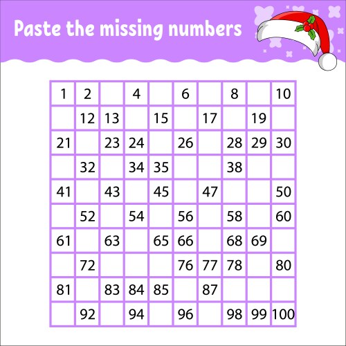 Paste missing numbers from 1 to 100 vector image